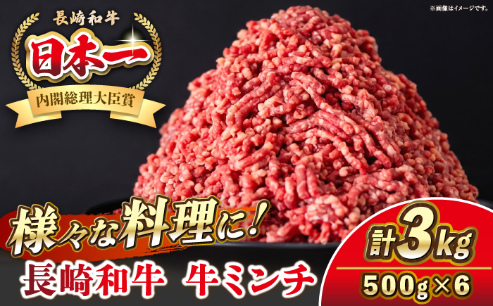 長崎和牛 牛ミンチ 3kg（500g×6） 《壱岐市》【KRAZY MEAT】 肉 牛肉 和牛 国産 ミンチ 牛ミンチ ひき肉 挽肉 挽き肉 小分け ハンバーグ ミートソース ボロネーゼ そぼろ 料理 調理 ギフト 贈り物 [JER174]