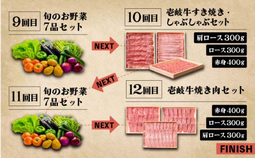 【全12回定期便】《A4〜A5ランク》壱岐牛と旬の野菜定期便《壱岐市》【壱岐市農業協同組合】 [JBO079] 壱岐牛 肉 黒毛和牛 野菜 旬 詰め合わせ 贅沢 BBQ   300000 300000円 30万円