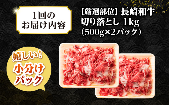 【全12回定期便】【訳あり】【A4~A5ランク】長崎和牛 切り落とし 1kg(500g×2パック）《壱岐市》【株式会社MEAT PLUS】 肉 牛肉 黒毛和牛 焼き肉 ご褒美 冷凍配送 訳あり A5 黒毛和牛 ギフト [JGH042]