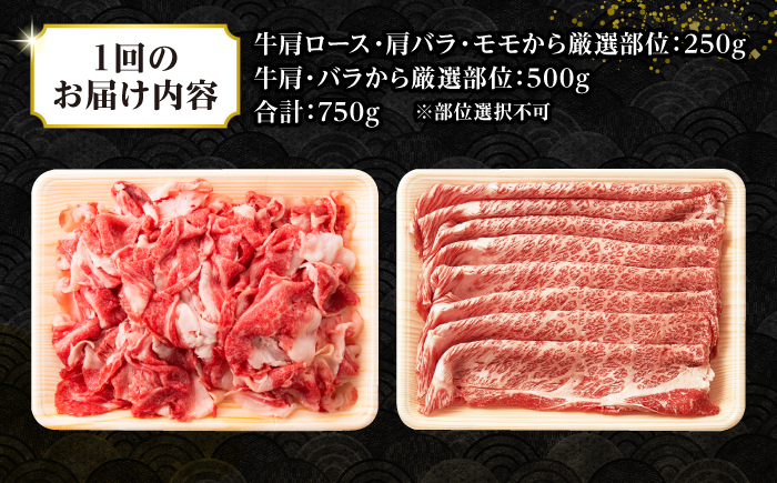 【全12回定期便】【訳あり】【A4〜A5ランク】 長崎和牛 しゃぶしゃぶ・すき焼きセット 750g《壱岐市》【株式会社MEAT PLUS】　肉 牛肉 黒毛和牛 鍋 冷凍配送 訳あり 切り落とし しゃぶしゃぶ用 すき焼用 A4 A5 [JGH106]