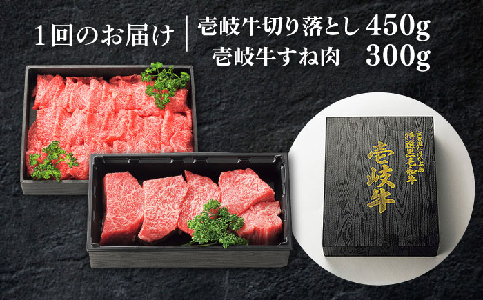 【全3回定期便】 特選 壱岐牛 切り落とし（450g）＆すね肉（300g）《壱岐市》【太陽商事】[JDL099] 肉 牛肉 切り落とし 切落し 薄切り すき焼き しゃぶしゃぶ カレー シチュー 煮込み 定期便 51000 51000円