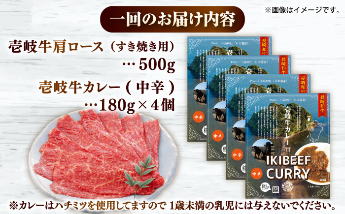 【全12回定期便】壱岐牛肩ロース＆壱岐牛カレー中辛セット《壱岐市》【壱岐フードファクトリー】カレー ロース すき焼き 壱岐牛 [JDW145]