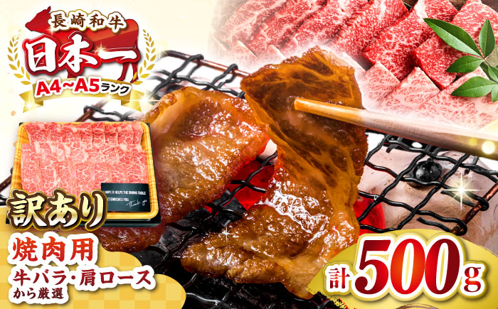 【訳あり】【A4〜A5ランク】長崎和牛 焼肉切り落とし 500g (肩ロース・バラ）《壱岐市》【株式会社MEAT PLUS】 肉 牛肉 黒毛和牛 焼き肉 ご褒美 焼肉 焼肉用 ギフト 贈答用 ご褒美 冷凍配送 A4 A5 [JGH021]