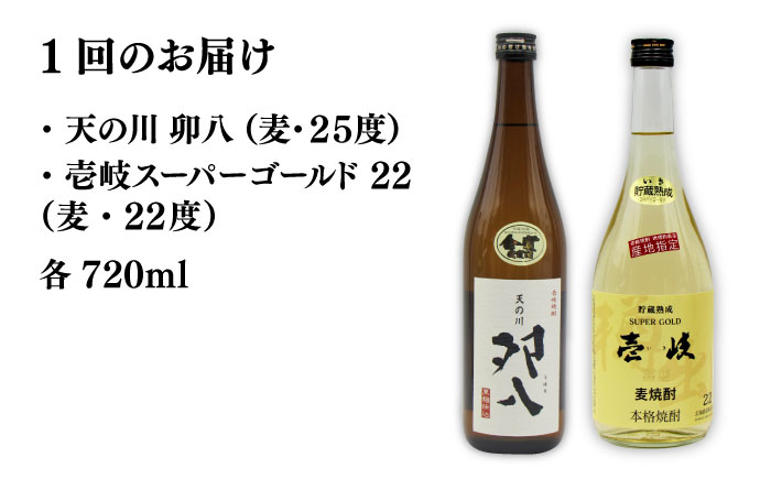 【全2回定期便】壱岐スーパーゴールド22度と　天の川　卯八《壱岐市》【天下御免】焼酎 壱岐焼酎 麦焼酎 酒 アルコール [JDB369]