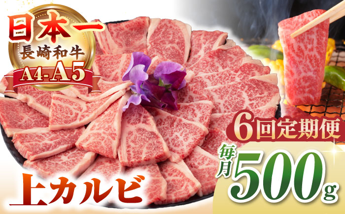 【全6回定期便】【A4〜A5ランク】長崎和牛 焼肉用 上カルビ 500g《壱岐市》【野中精肉店】 牛 牛肉 和牛 赤身 焼肉 焼肉用 カルビ BBQ バーベキュー ギフト 贈答用 冷凍配送 A4 A5 [JGC037]