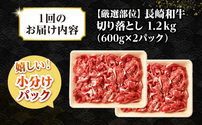 【全12回定期便】【訳あり】【A4~A5ランク】長崎和牛 切り落とし 1.2kg(600g×2パック）《壱岐市》【株式会社MEAT PLUS】 肉 牛肉 黒毛和牛 焼き肉 ご褒美 冷凍配送 訳あり A5 黒毛和牛 ギフト [JGH046]