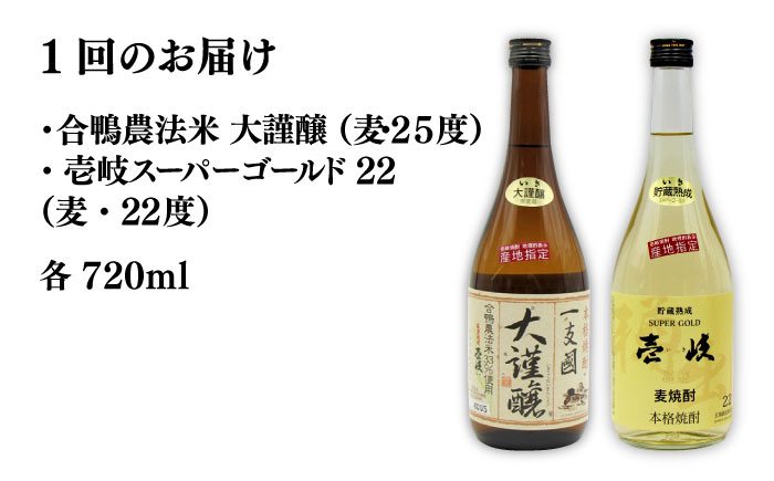 【全2回定期便】壱岐スーパーゴールド22度と合鴨農法米　大謹醸《壱岐市》【天下御免】焼酎 壱岐焼酎 麦焼酎 酒 アルコール [JDB370]