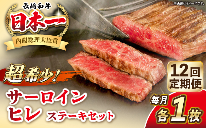 【全12回定期便】長崎和牛 サーロイン ヒレ ステーキセット 各1枚 《壱岐市》【KRAZY MEAT】 A5 A4 冷凍 和牛 肉 牛肉 BBQ 詰め合わせ 贈り物 [JER135]