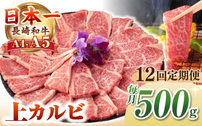 【全12回定期便】【A4〜A5ランク】長崎和牛 焼肉用 上カルビ 500g《壱岐市》【野中精肉店】 牛 牛肉 和牛 赤身 焼肉 焼肉用 カルビ BBQ バーベキュー ギフト 贈答用 冷凍配送 A4 A5 [JGC038]