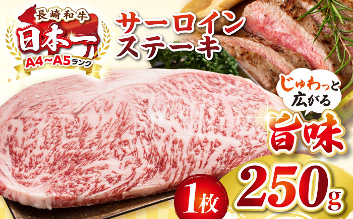 【A4〜A5ランク】長崎和牛 サーロインステーキ 250g（250g×1枚）《壱岐市》【株式会社MEAT PLUS】 肉 牛肉 黒毛和牛 サーロイン ステーキ ご褒美 ギフト 贈答用 ご褒美 冷凍配送 A4 A5 [JGH023]