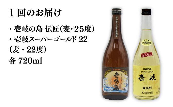 【全2回定期便】壱岐の島　伝匠　と壱岐スーパーゴールド22度のセット《壱岐市》【天下御免】焼酎 壱岐焼酎 麦焼酎 酒 アルコール [JDB375]