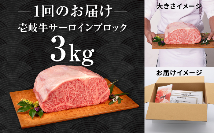 【全2回定期便】壱岐牛 サーロイン ブロック 3kg 《壱岐市》【中津留】 サーロイン ステーキ BBQ 焼肉 牛肉 赤身 [JFS072]