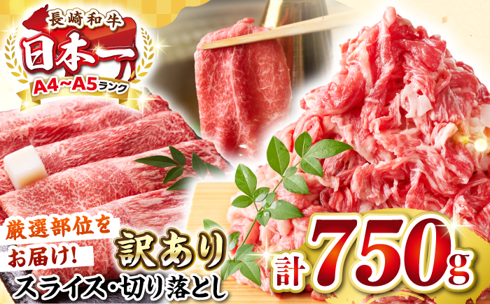 【訳あり】【A4〜A5ランク】 長崎和牛 しゃぶしゃぶ・すき焼きセット 750g《壱岐市》【株式会社MEAT PLUS】　肉 牛肉 黒毛和牛 鍋 ご褒美 冷凍配送 訳あり 切り落とし しゃぶしゃぶ用 すき焼き用 すき焼用 A4 A5 [JGH018]