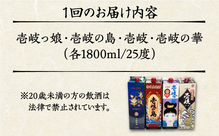 【全6回定期便】至高 麦焼酎 4種 飲み比べ セット 紙パック 25度 1800ml×4本《壱岐市》【下久土産品店】 酒 焼酎 むぎ焼酎 　 [JBZ055]