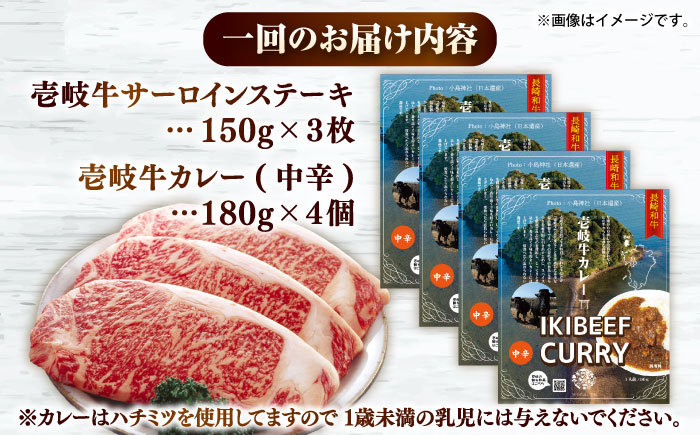 【全12回定期便】壱岐牛サーロインステーキ＆壱岐牛カレー中辛セット《壱岐市》【壱岐フードファクトリー】カレー サーロイン ステーキ 壱岐牛 [JDW121]