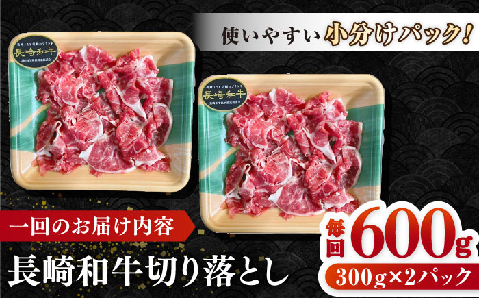 【全3回定期便】長崎和牛 切り落とし 600g（300g×2パック）《壱岐市》【長崎フードサービス】 肉 牛肉 赤身 小分け 国産 切落し 切り落し 冷凍配送 [JEP024]