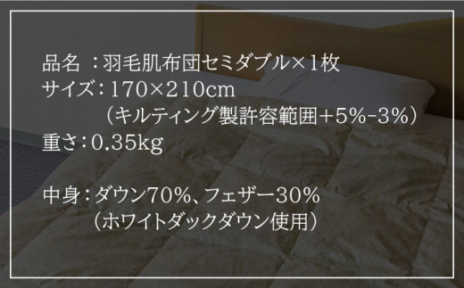 【ニューゴールドラベル】羽毛肌布団 【セミダブル】 ホワイトダックダウン70%使用 長崎県壱岐産【壱岐工芸】 [JCD028] 羽毛肌掛け布団 ふとん ダウンケット 夏用 布団 67000 67000円