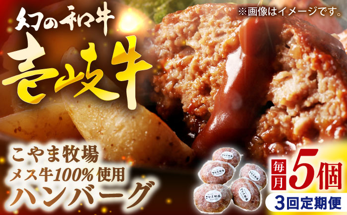 【全3回定期便】こやま牧場の壱岐牛ハンバーグ（化粧箱５個入）≪壱岐市≫【こやま牧場】 冷凍配送 贅沢 肉 雌牛 ギフト [JGG009]