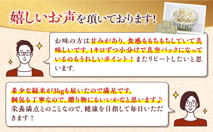 【予約受付中】 古代米 緑米 3kg （1kg入り × 3袋）壱岐島の古代米 原の辻遺跡《壱岐市》【天下御免】 [JDB124] 13000 13000円