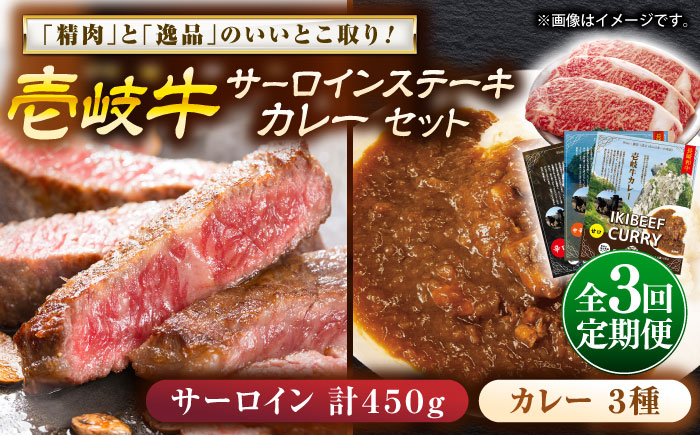 【全3回定期便】壱岐牛サーロインステーキ＆壱岐牛カレー3種セット《壱岐市》【壱岐フードファクトリー】カレー サーロイン ステーキ 壱岐牛 [JDW116]