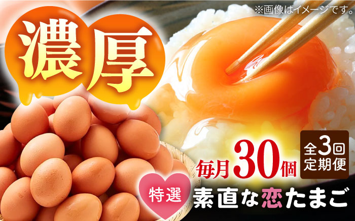 【全3回定期便】特選 素直な恋たまご 30個 《壱岐市》【しまのたまご屋さん】  卵 たまご 鶏卵 玉子 ギフト 国産 卵かけご飯 たまごかけご飯 のし 定期便 [JAP019]