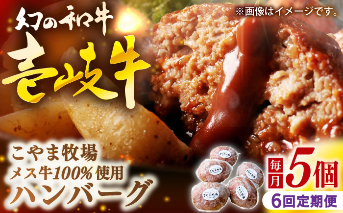 【全6回定期便】こやま牧場の壱岐牛ハンバーグ（化粧箱５個入）≪壱岐市≫【こやま牧場】 冷凍配送 贅沢 肉 雌牛 ギフト [JGG010]
