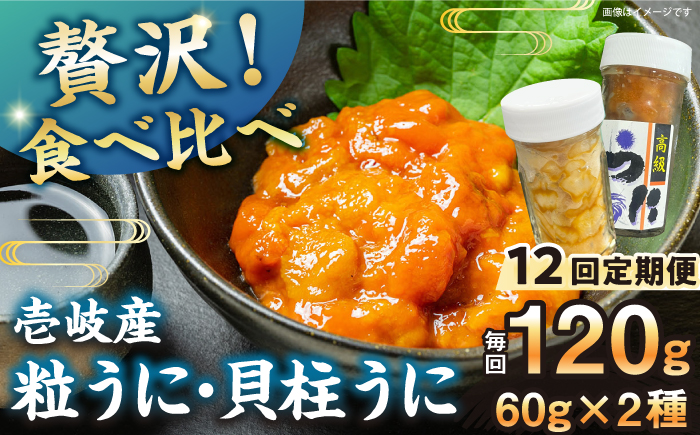 　【冷凍】全12回定期便　壱岐産粒うに瓶＆貝柱うに瓶セット　各60g　《壱岐市》　【一支國屋】 [JCC017]