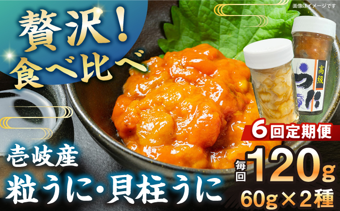 　【冷凍】全6回定期便　壱岐産粒うに瓶＆貝柱うに瓶セット　各60g　《壱岐市》　【一支國屋】 [JCC016]