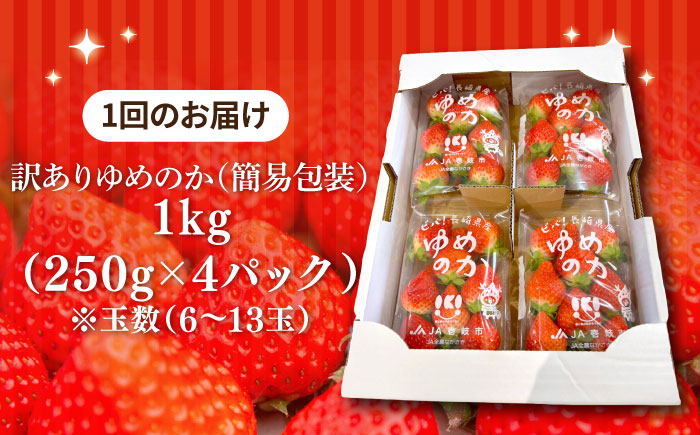 【訳あり/簡易包装】【全3回定期便】【先行予約】ゆめのか 約250g×4パック《壱岐市》【Strawberry Gang】 [JEM004] イチゴ 苺 果物 フルーツ スムージー 39000 39000円 冷蔵配送 訳あり