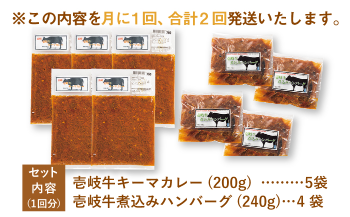 【全2回定期便】壱岐牛煮込みハンバーグキーマカレーセット《壱岐市》【壱岐味噌工房】黒毛和牛 ブランド牛 九州  牛肉 簡単 [JBW035]