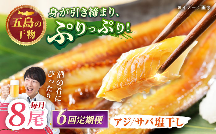 【6回定期便】【M】一夜干し 塩干し（アジ/サバ）計8尾 五島市/愛情食彩[PCH019]