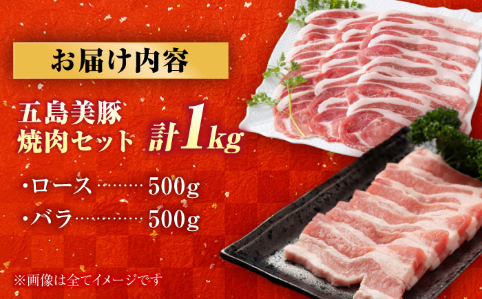 五島美豚焼肉1kg（ロース500g バラ500g） 五島市/ごとう農業協同組合[PAF003]   豚肉 ポーク 国産 肉 やきにく BBQ 九州