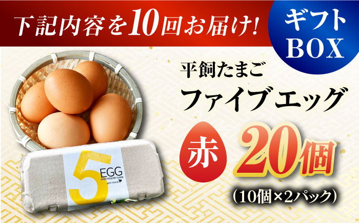 【全10回定期便】【ギフトBOX】平飼たまご ファイブエッグ M〜Lサイズ 20個入 / 5EGG 卵 赤玉子 五島市 / 五島列島大石養鶏場 [PFQ028]