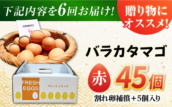 【全6回定期便】【お得な箱入り】バラカタマゴ 45個入 M〜Lサイズ 卵 玉子 たまご 国産 五島市 / 五島列島大石養鶏場 [PFQ061]