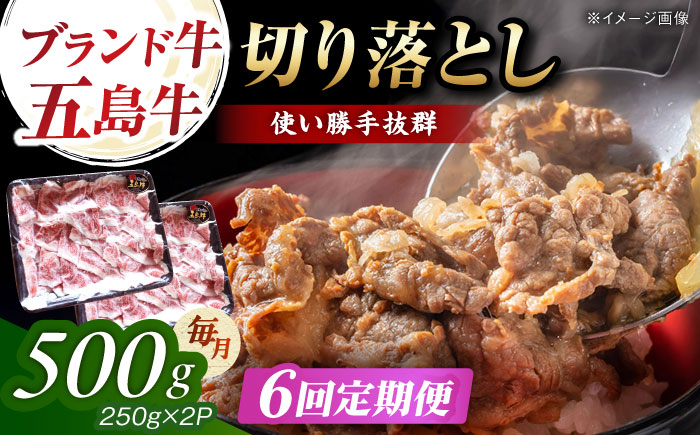 【6回定期便】五島牛 切り落とし 500g（250g×2p） 五島市/五島牛 肉のむらおか [PGP007]