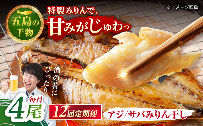 【12回定期便】【S】一夜干し みりん干し（アジ/サバ）計4尾 五島市/愛情食彩[PCH016]