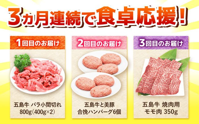 【3回定期便】食卓応援！お届け内容が毎月変わる五島牛定期便 五島市/ごとう農業協同組合 [PAF105]