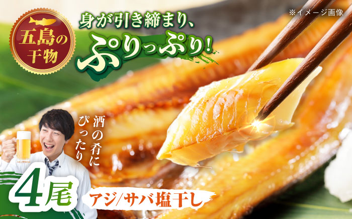 【S】一夜干し 塩干し（アジ/サバ）計4尾 五島市/愛情食彩[PCH009]