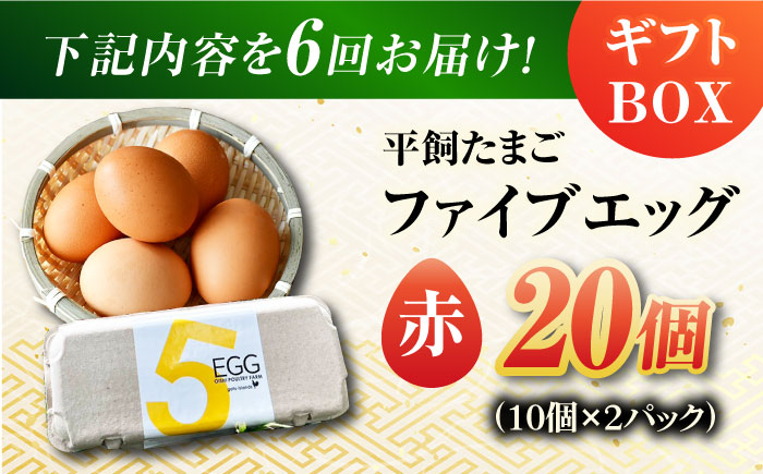 【全6回定期便】【ギフトBOX】平飼たまご ファイブエッグ M〜Lサイズ 20個入 / 5EGG 卵 赤玉子 五島市 / 五島列島大石養鶏場 [PFQ027]