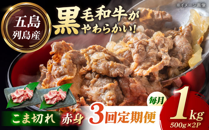 【3回定期便】五島列島産 黒毛和牛 こま切れ 1kg 五島市/山口Farm [PGJ062]