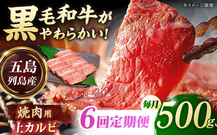 【6回定期便】五島列島産 黒毛和牛 焼肉上カルビ 500g 五島市/山口Farm [PGJ059]