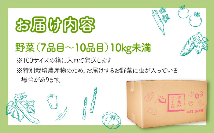 【全12回定期便】旬の野菜セット（7-10品目10kg未満）野菜 やさい 詰め合わせ セット五島市/やぁしゃ便 [PBG001]