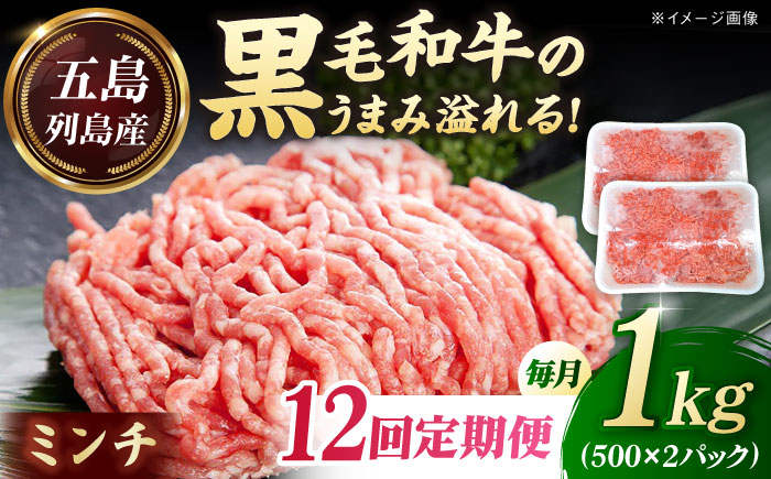 【全12回定期便】五島列島産 黒毛和牛 ミンチ 1kg 五島市/山口Farm [PGJ032]