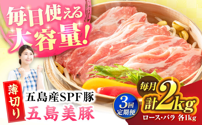 【3回定期便】五島美豚 薄切り2kg (ロース1kg/バラ1kg) 五島市/ごとう農業協同組合 [PAF058]