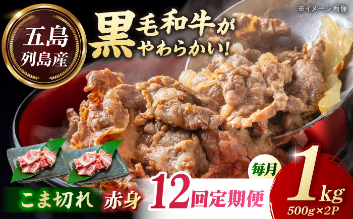 【12回定期便】五島列島産 黒毛和牛 こま切れ 1kg 五島市/山口Farm [PGJ064]