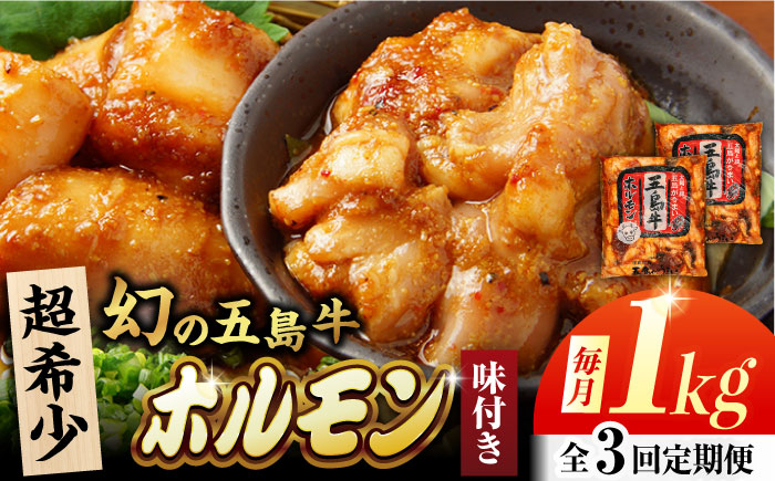 【3回定期便】幻の五島牛ホルモン 1kg 味付き 五島市/ごとう農業協同組合 [PAF088]