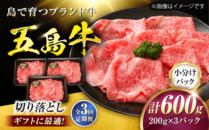 【3回定期便】五島牛 切り落とし 600g（200g×3P）五島市/meat shop FUKU [PHF014]