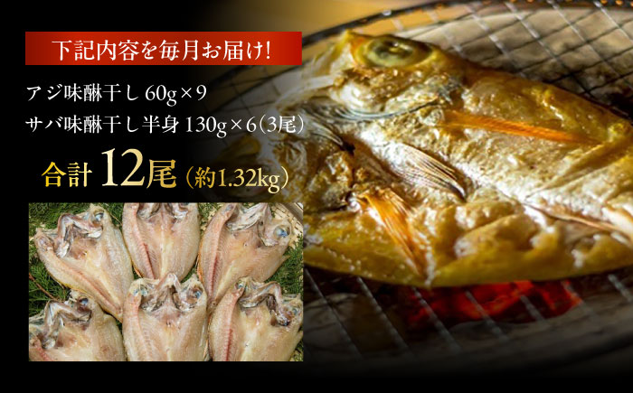 【12回定期便】【L】一夜干し みりん干し（アジ/サバ）計12尾 五島市/愛情食彩[PCH032]