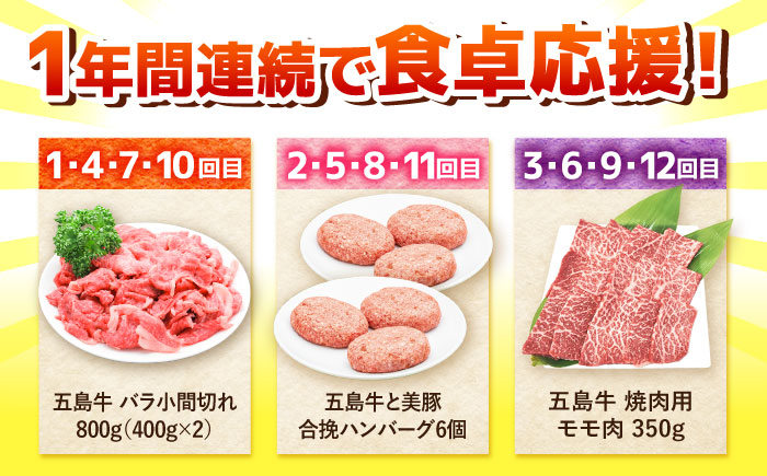 【12回定期便】食卓応援！お届け内容が毎月変わる五島牛定期便 五島市/ごとう農業協同組合 [PAF107]