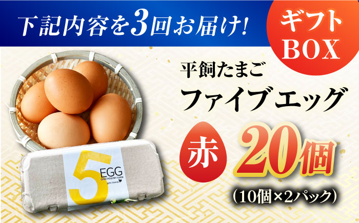 【全3回定期便】【ギフトBOX】平飼たまご ファイブエッグ M〜Lサイズ 20個入 / 5EGG 卵 赤玉子 五島市 / 五島列島大石養鶏場 [PFQ026]